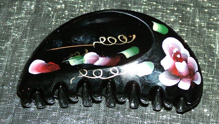 Geisha Clam-Shell Rose Hand-Painted Long Hair Up-Do Clips