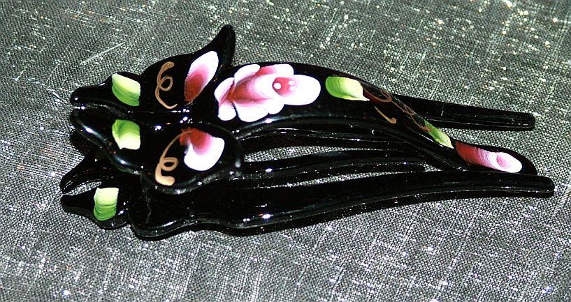 Geisha 3-Finger Rose Hand-Painted Long Hair Up-Do Clips